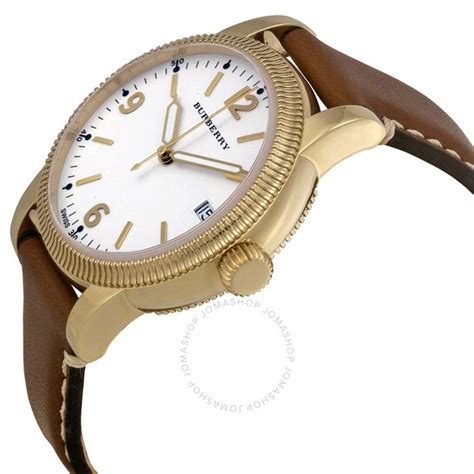 Burberry Utilitarian White Dial Tan Leather Ladies 